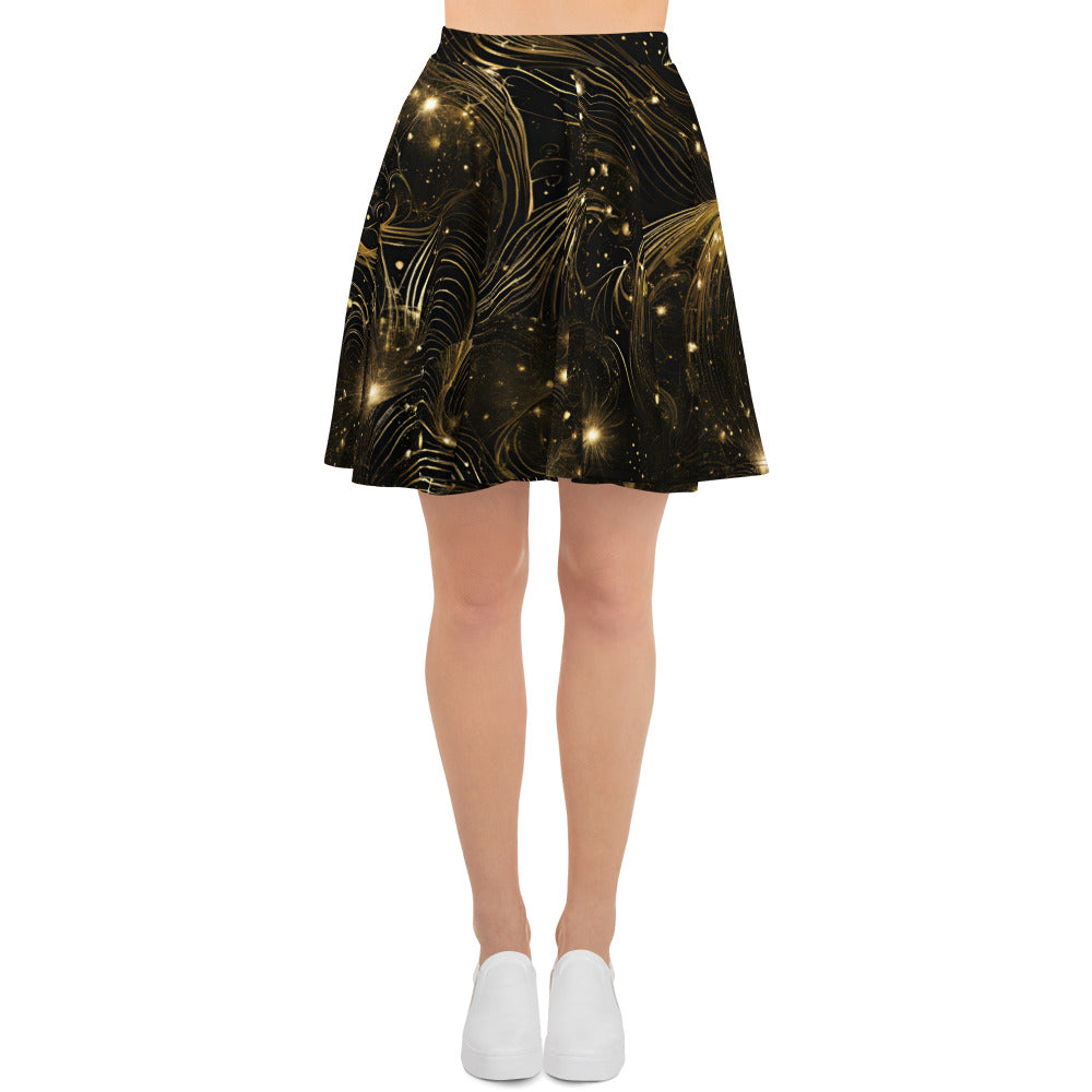 PGP Holiday Midnight Goldscape Skater Skirt – Elegant New Year’s Fashion