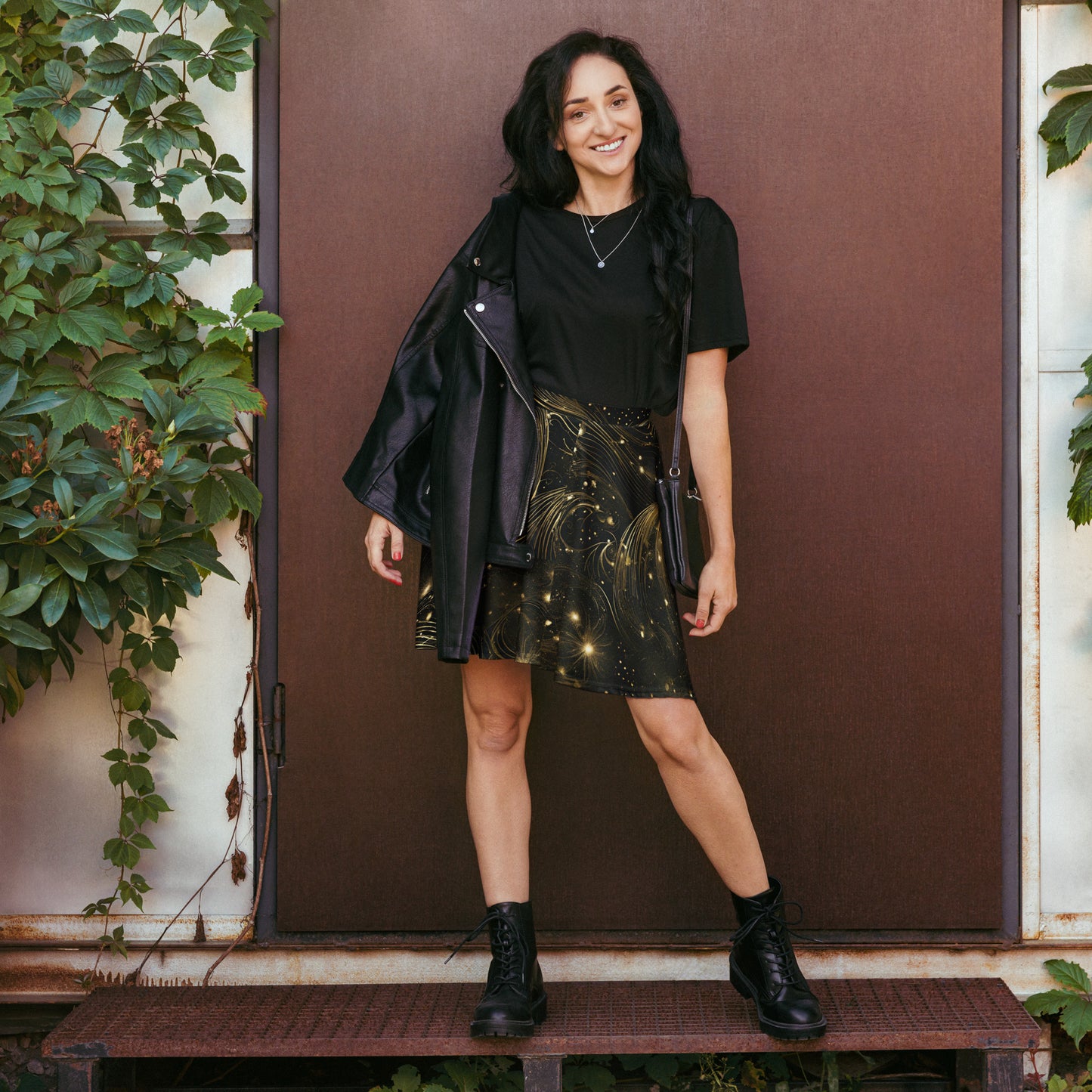 PGP Holiday Midnight Goldscape Skater Skirt – Elegant New Year’s Fashion