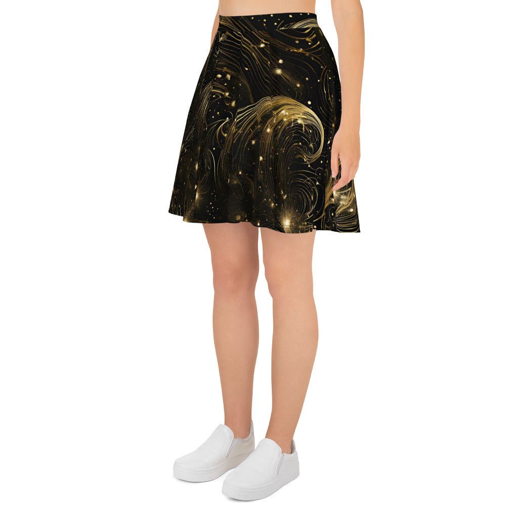 PGP Holiday Midnight Goldscape Skater Skirt – Elegant New Year’s Fashion