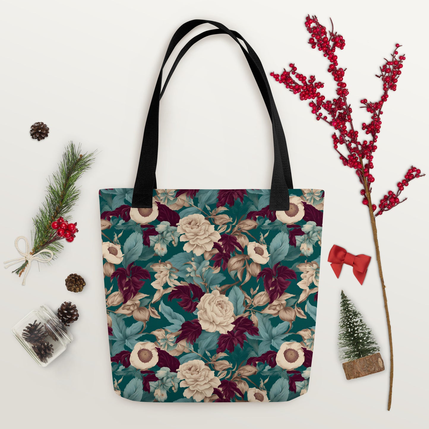 PGP Holiday Snow Caps Botanical Print Tote – Spacious, Trendy, and Versatile