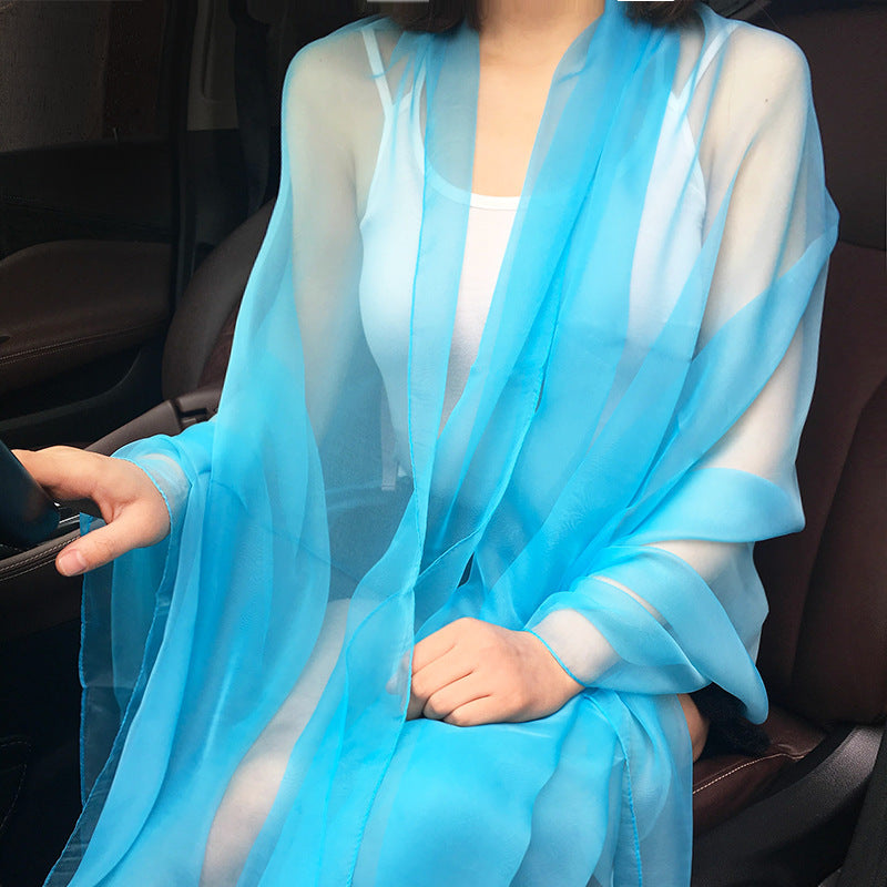 Mermaidcore Chiffon Sunscreen Shawl Wrap – Lightweight Jacquard Scarf in 18 Dreamy Colors
