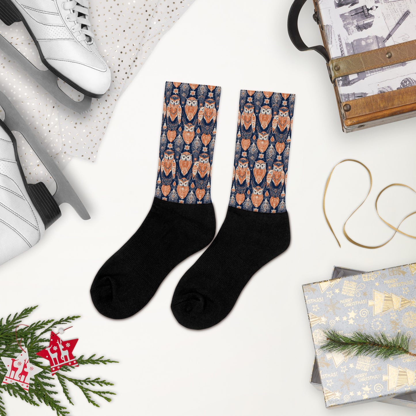 PGP Holiday Socks - Ivory Embers Print | Cushioned Comfort & Elegant Style
