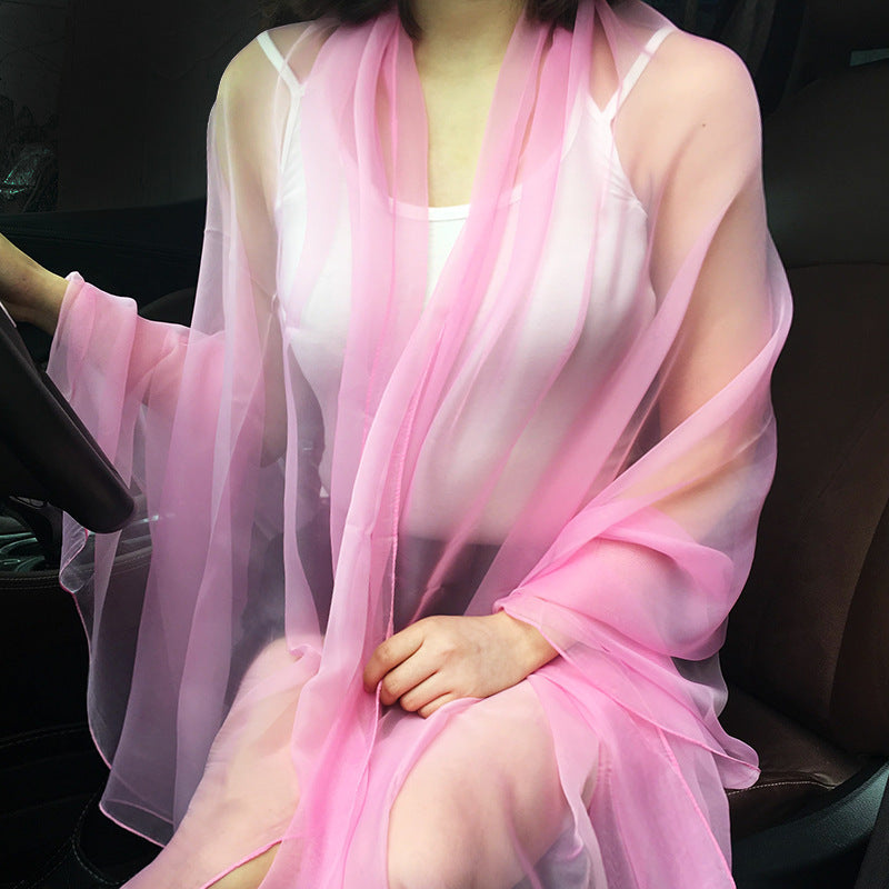 Mermaidcore Chiffon Sunscreen Shawl Wrap – Lightweight Jacquard Scarf in 18 Dreamy Colors
