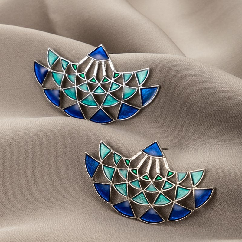 Blue Scallop Stud Earrings – Mermaidcore Alloy Drop Oil Finish | Ocean-Inspired