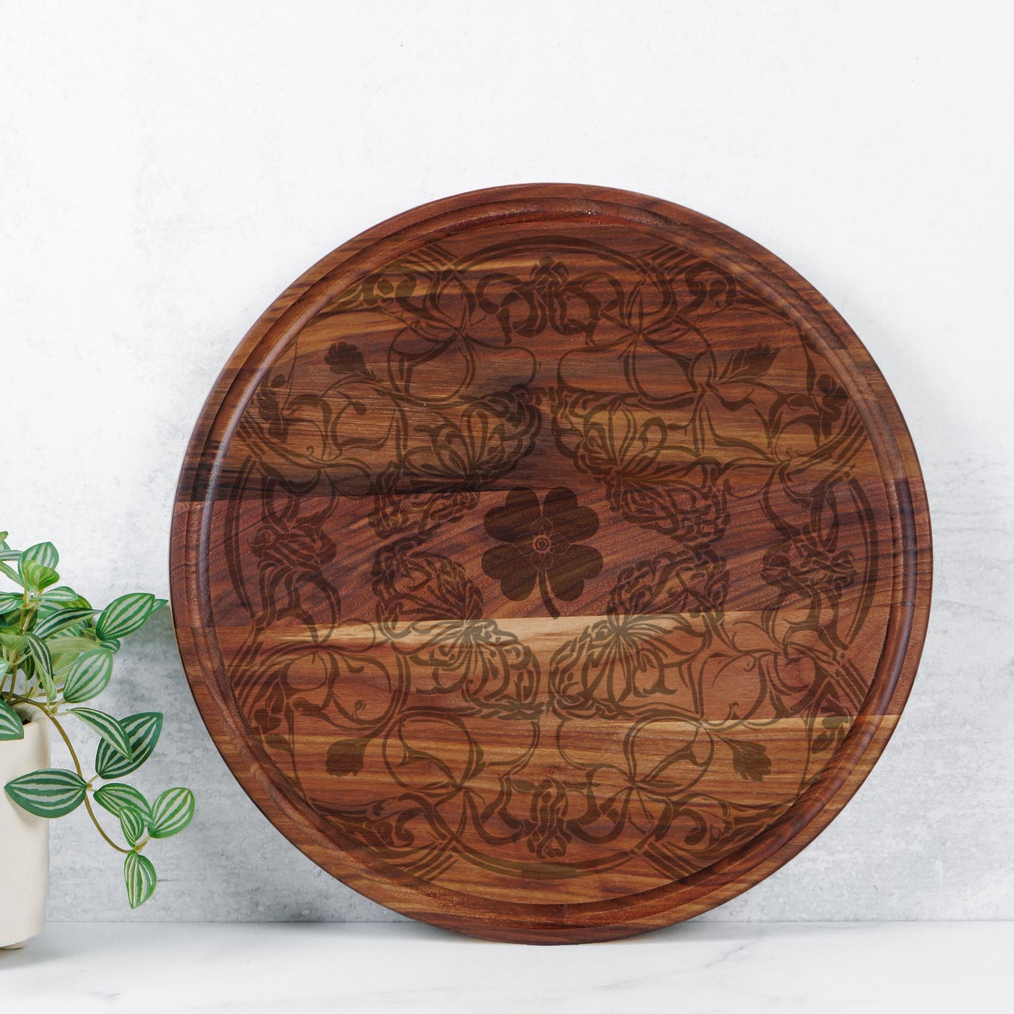 Good Luck Round Charcuterie Board with Groove - 13.5” x 13.5”