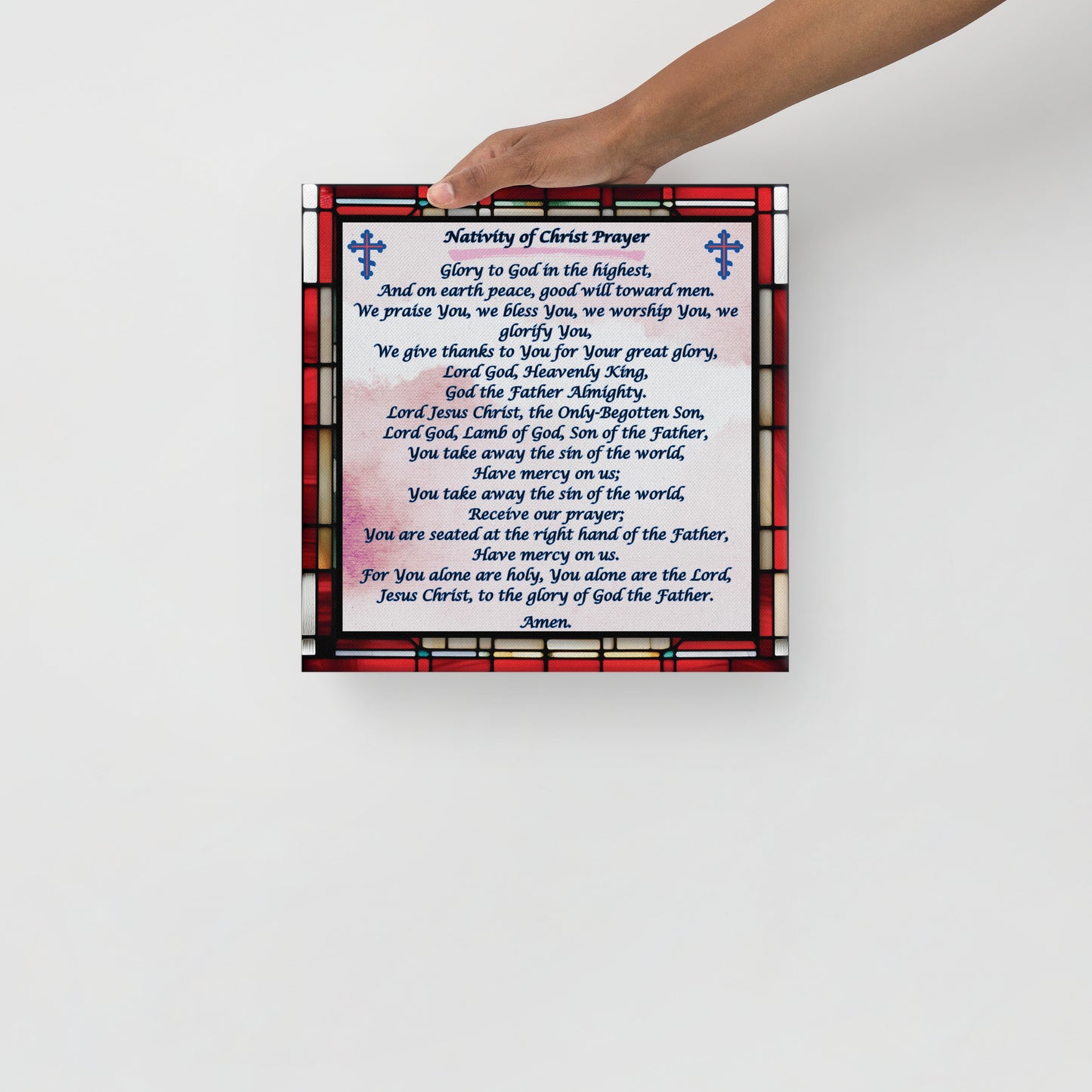 Orthodox Christmas Canvas Wall Art – Nativity of Christ Prayer, Stained Glass Design