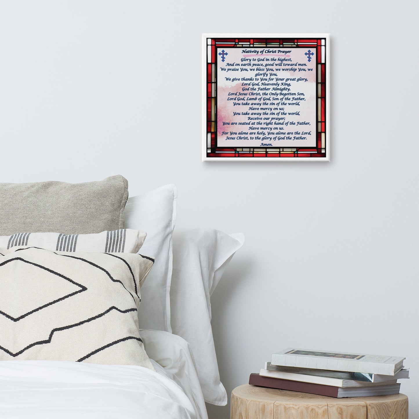 Orthodox Christmas Canvas Wall Art – Nativity of Christ Prayer, Stained Glass Design