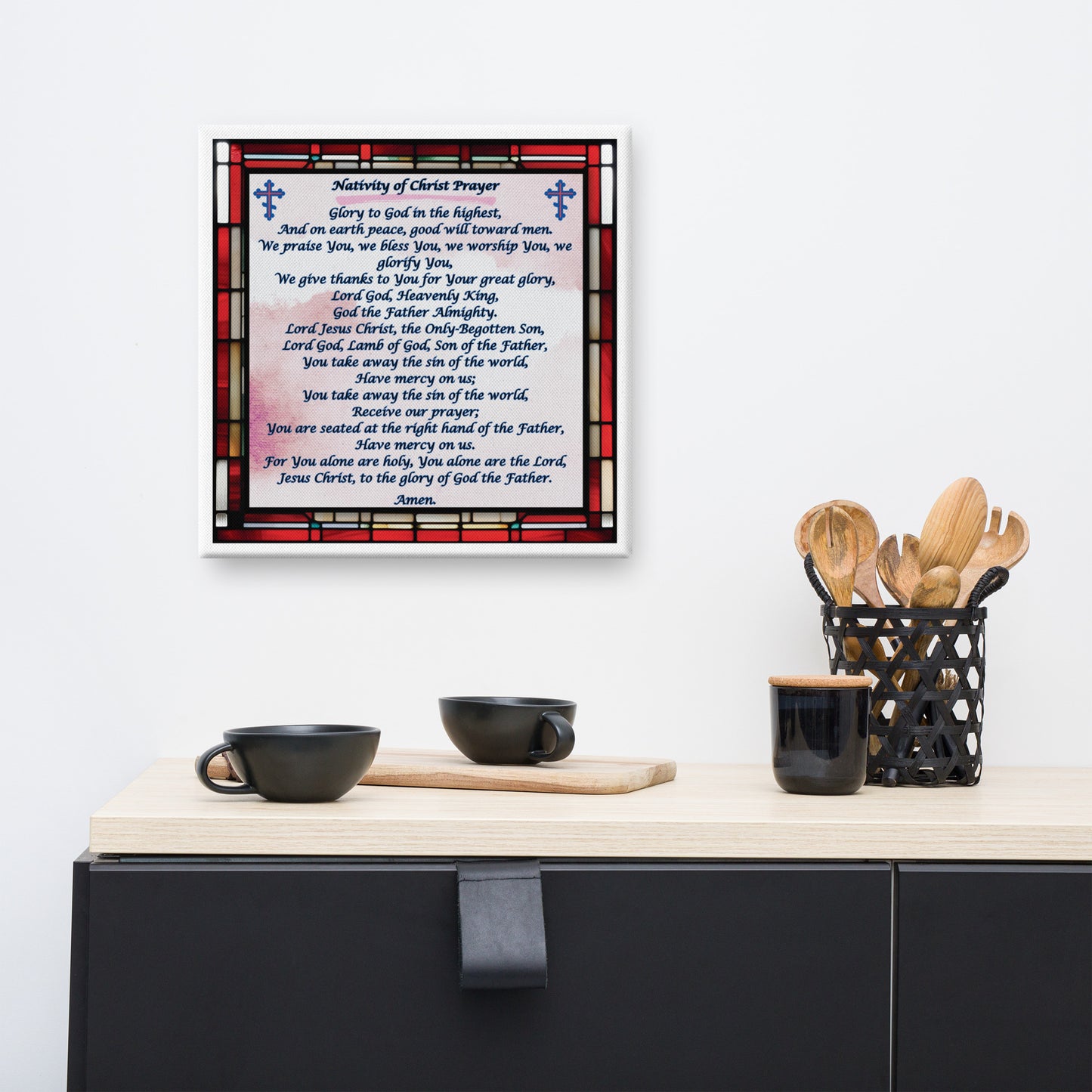 Orthodox Christmas Canvas Wall Art – Nativity of Christ Prayer, Stained Glass Design