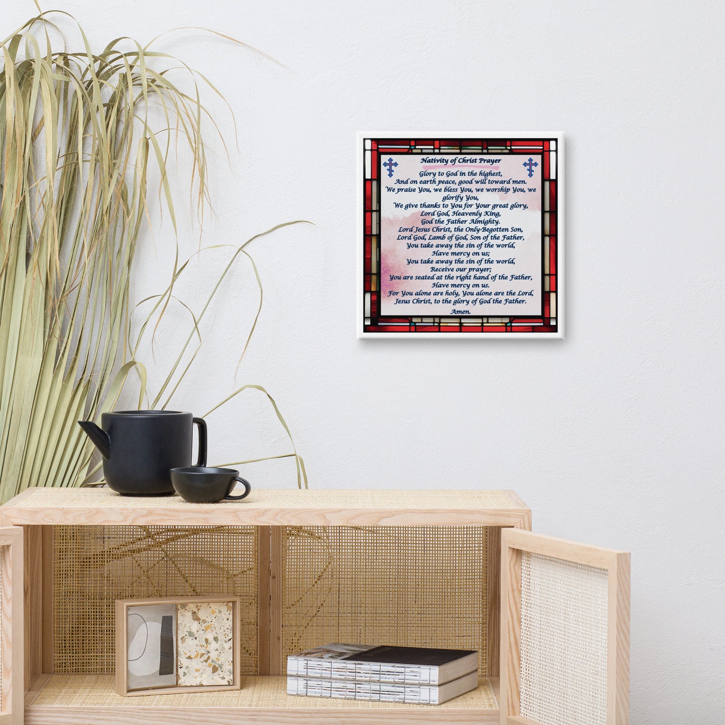 Orthodox Christmas Canvas Wall Art – Nativity of Christ Prayer, Stained Glass Design