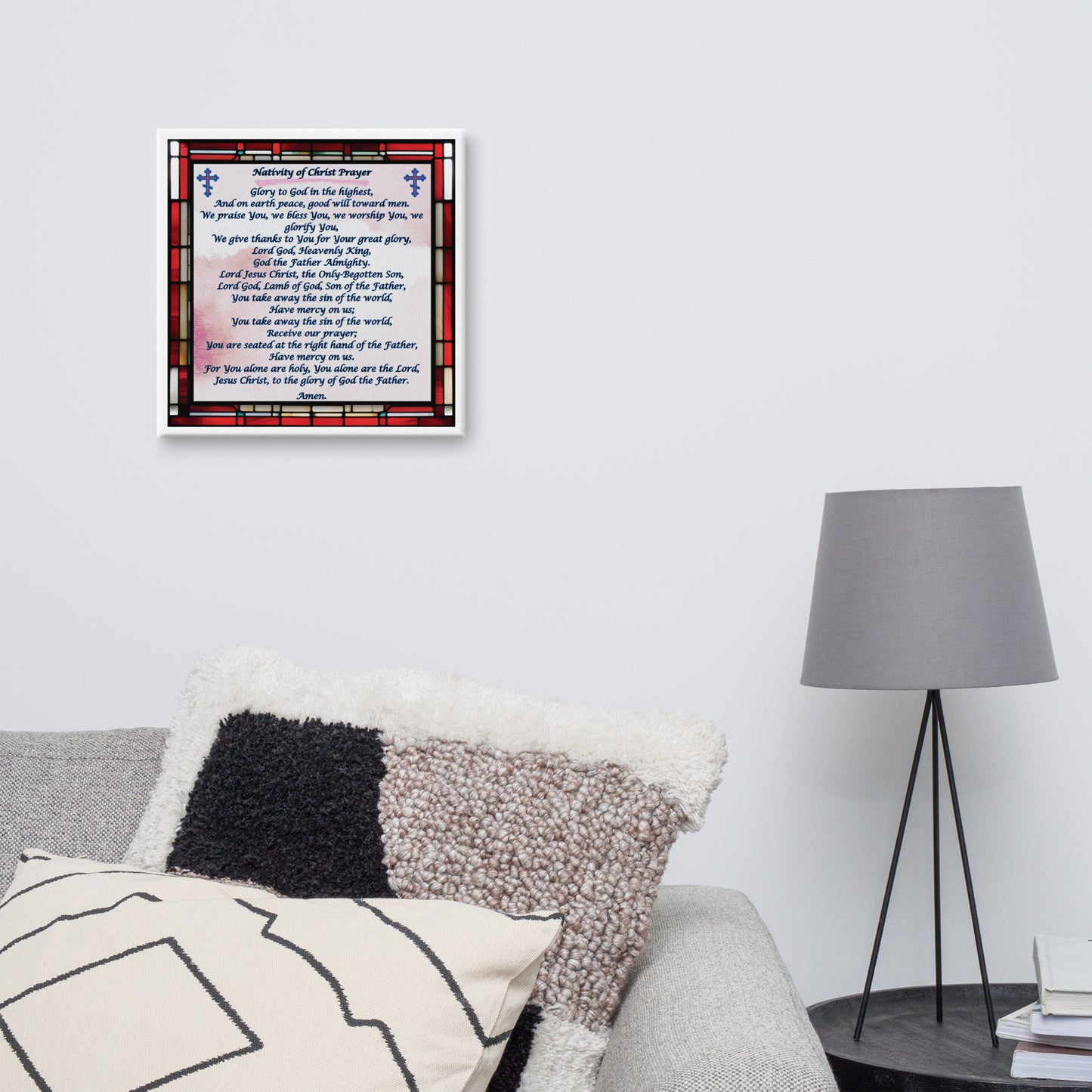 Orthodox Christmas Canvas Wall Art – Nativity of Christ Prayer, Stained Glass Design