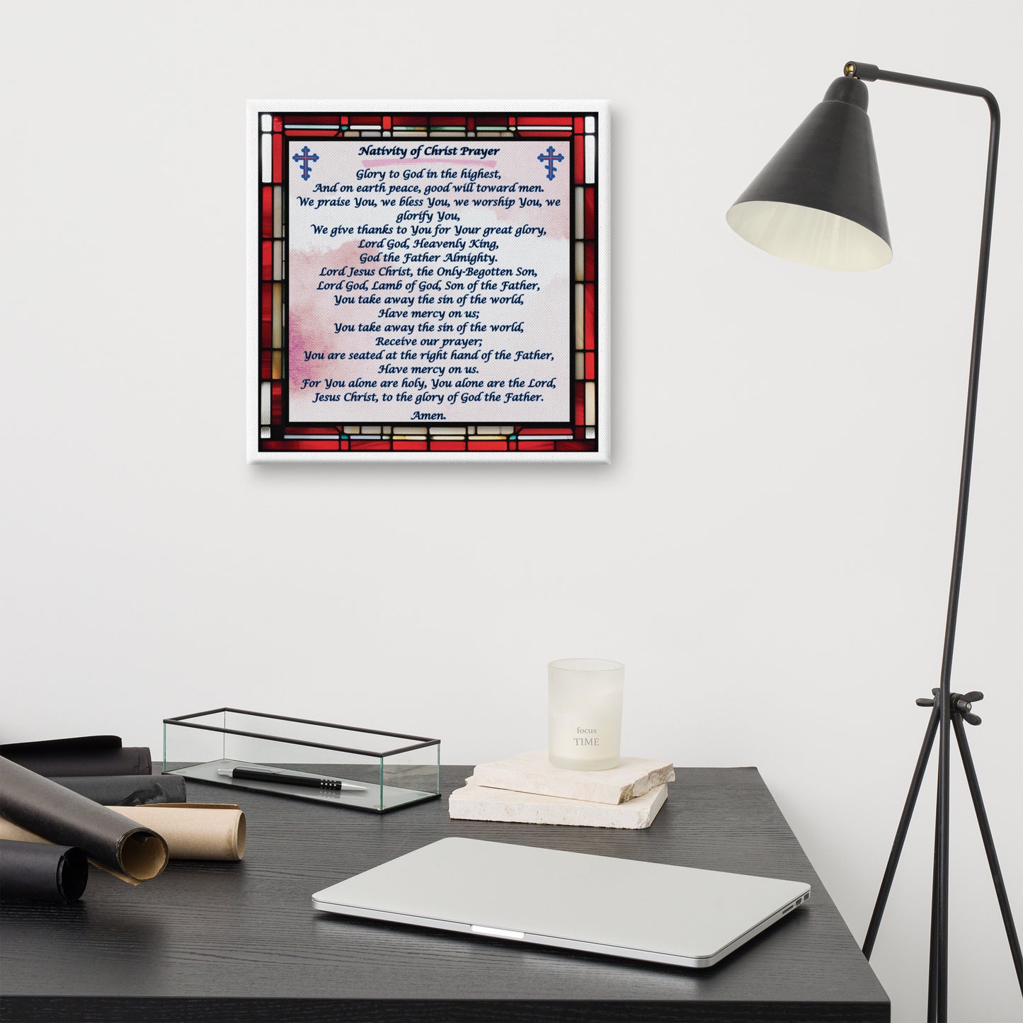 Orthodox Christmas Canvas Wall Art – Nativity of Christ Prayer, Stained Glass Design