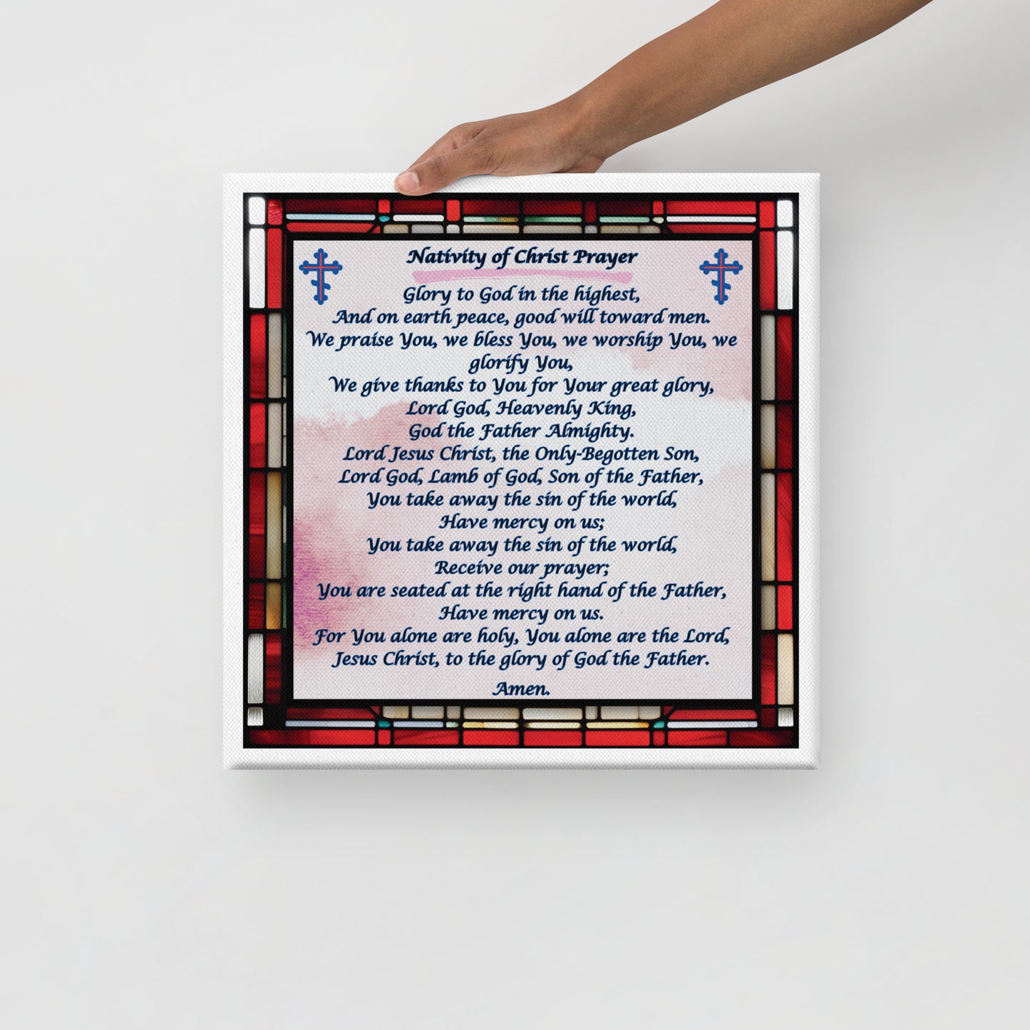 Orthodox Christmas Canvas Wall Art – Nativity of Christ Prayer, Stained Glass Design