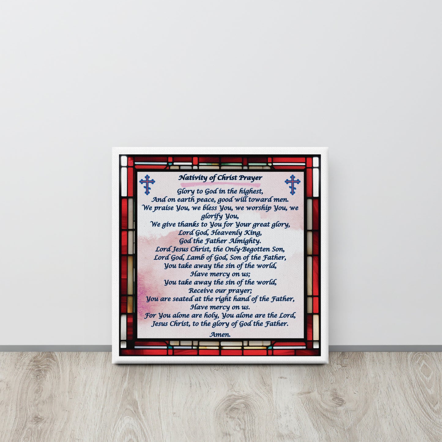 Orthodox Christmas Canvas Wall Art – Nativity of Christ Prayer, Stained Glass Design