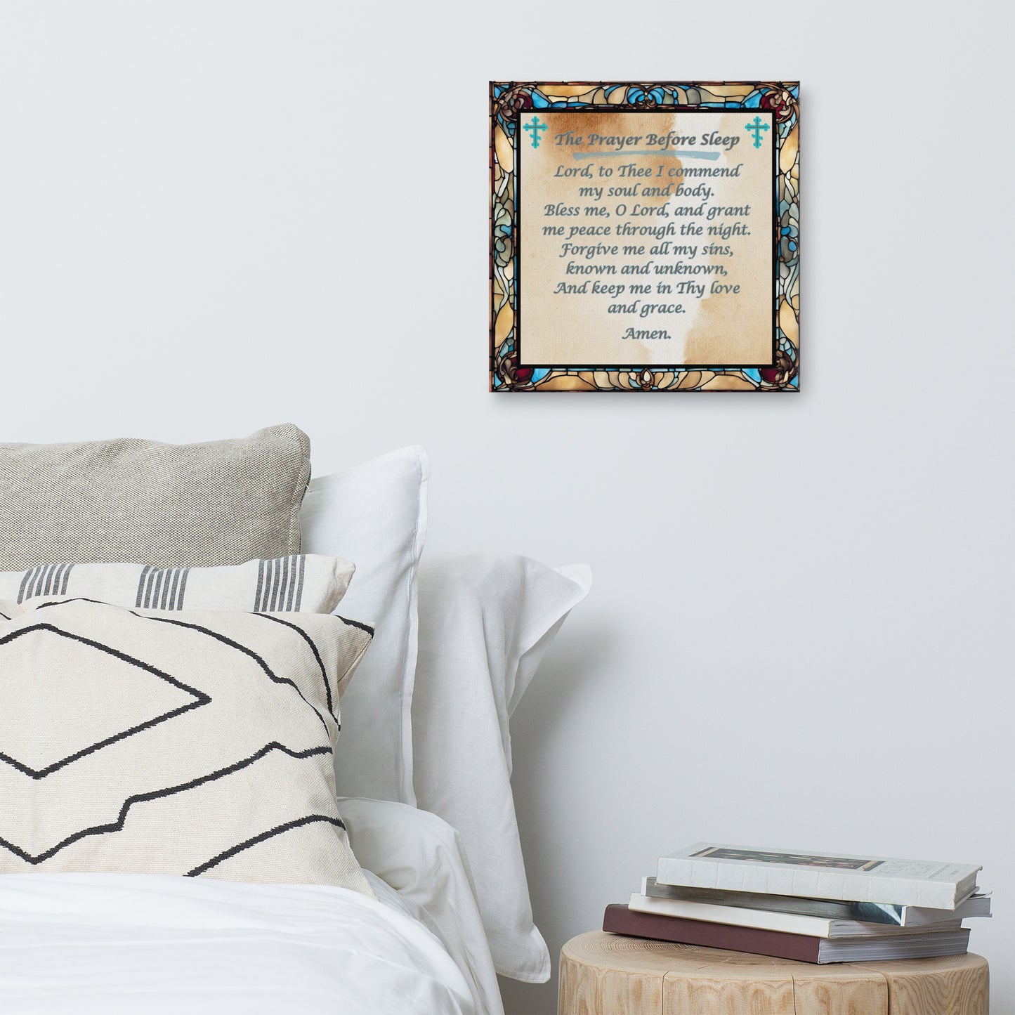 Orthodox Christmas Canvas Wall Art – Prayer Before Sleep, Stained Glass Design