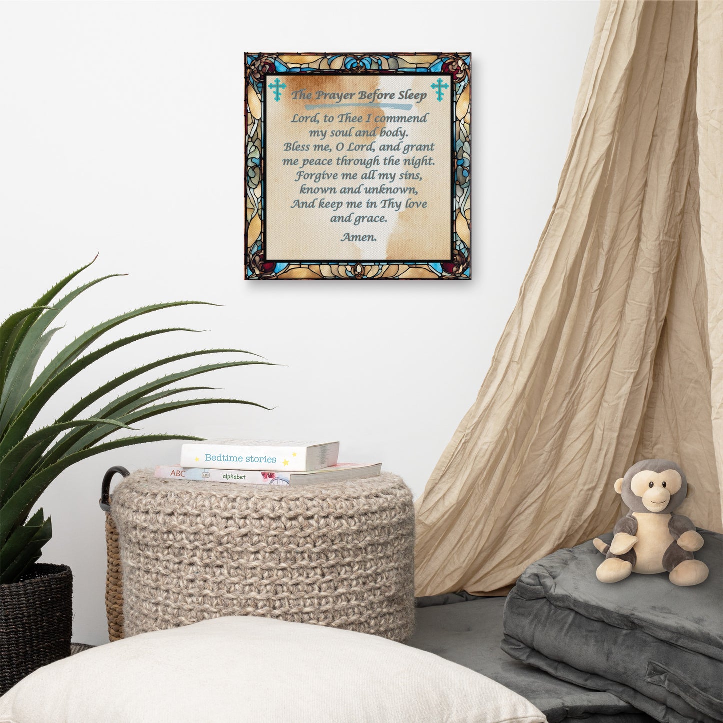 Orthodox Christmas Canvas Wall Art – Prayer Before Sleep, Stained Glass Design