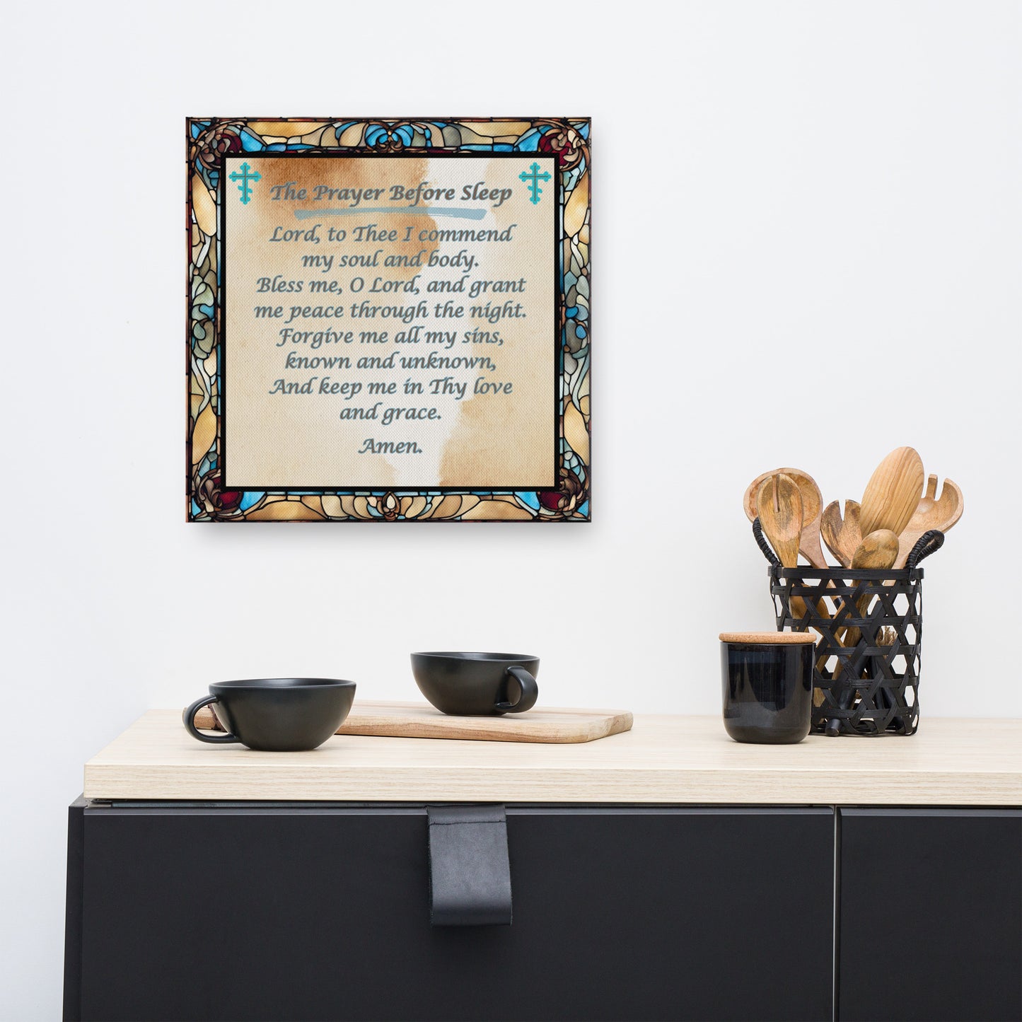 Orthodox Christmas Canvas Wall Art – Prayer Before Sleep, Stained Glass Design