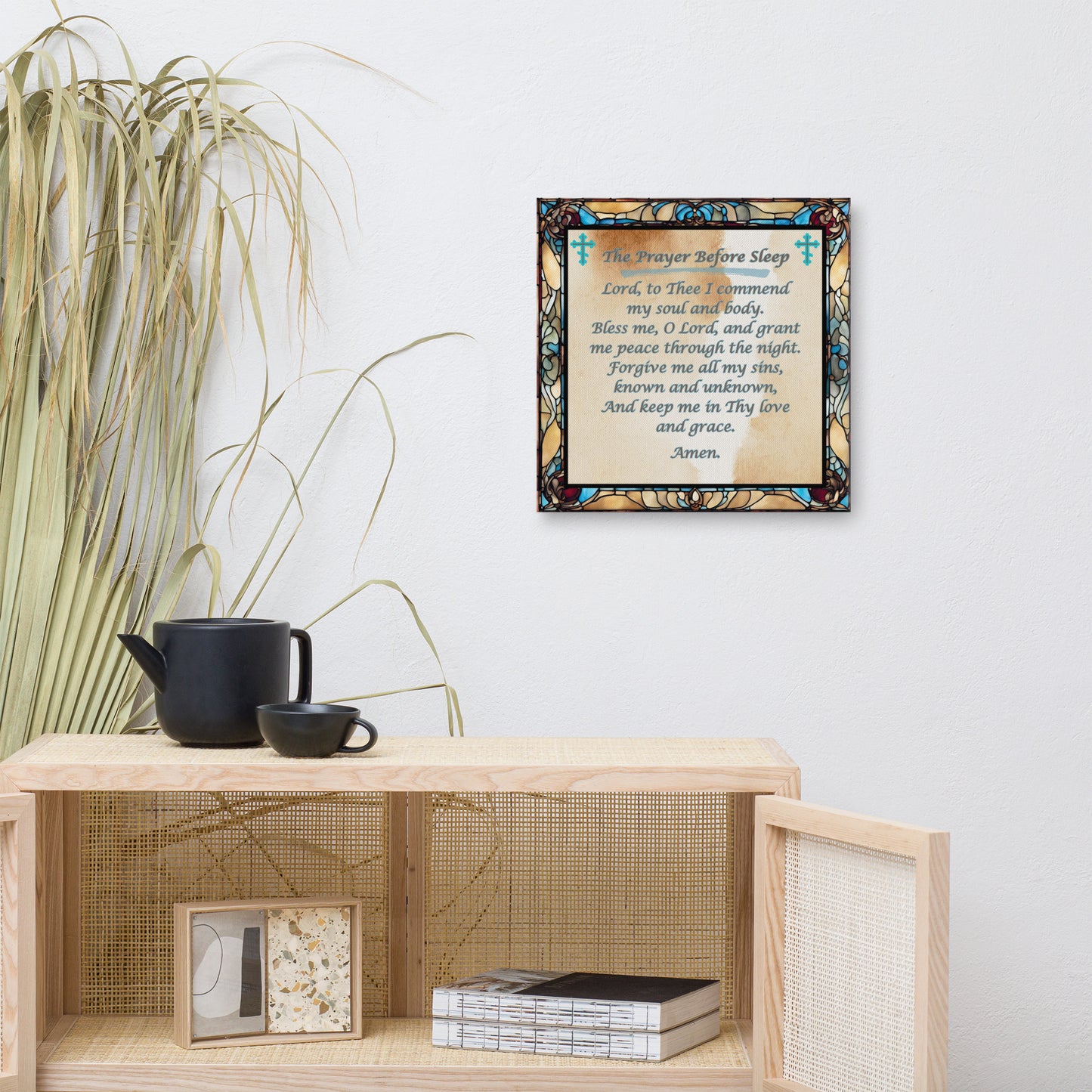 Orthodox Christmas Canvas Wall Art – Prayer Before Sleep, Stained Glass Design