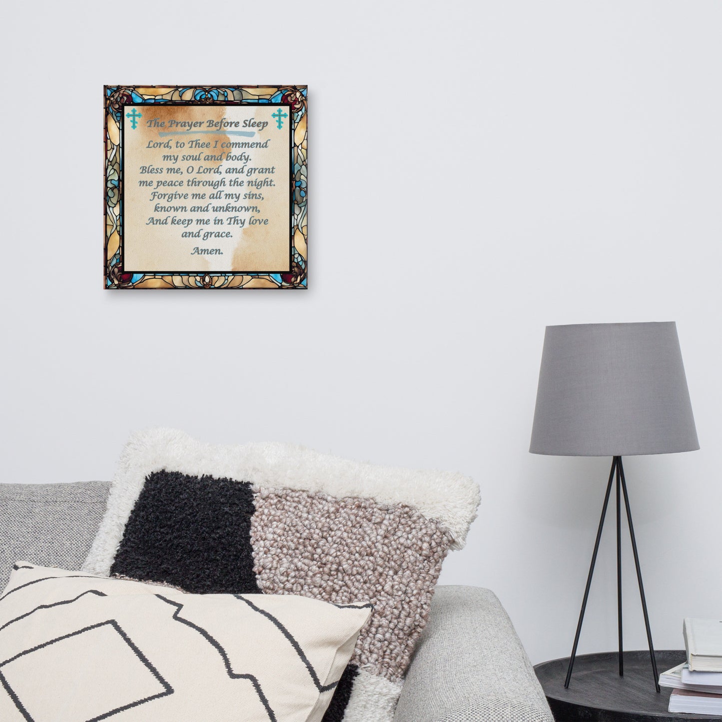 Orthodox Christmas Canvas Wall Art – Prayer Before Sleep, Stained Glass Design