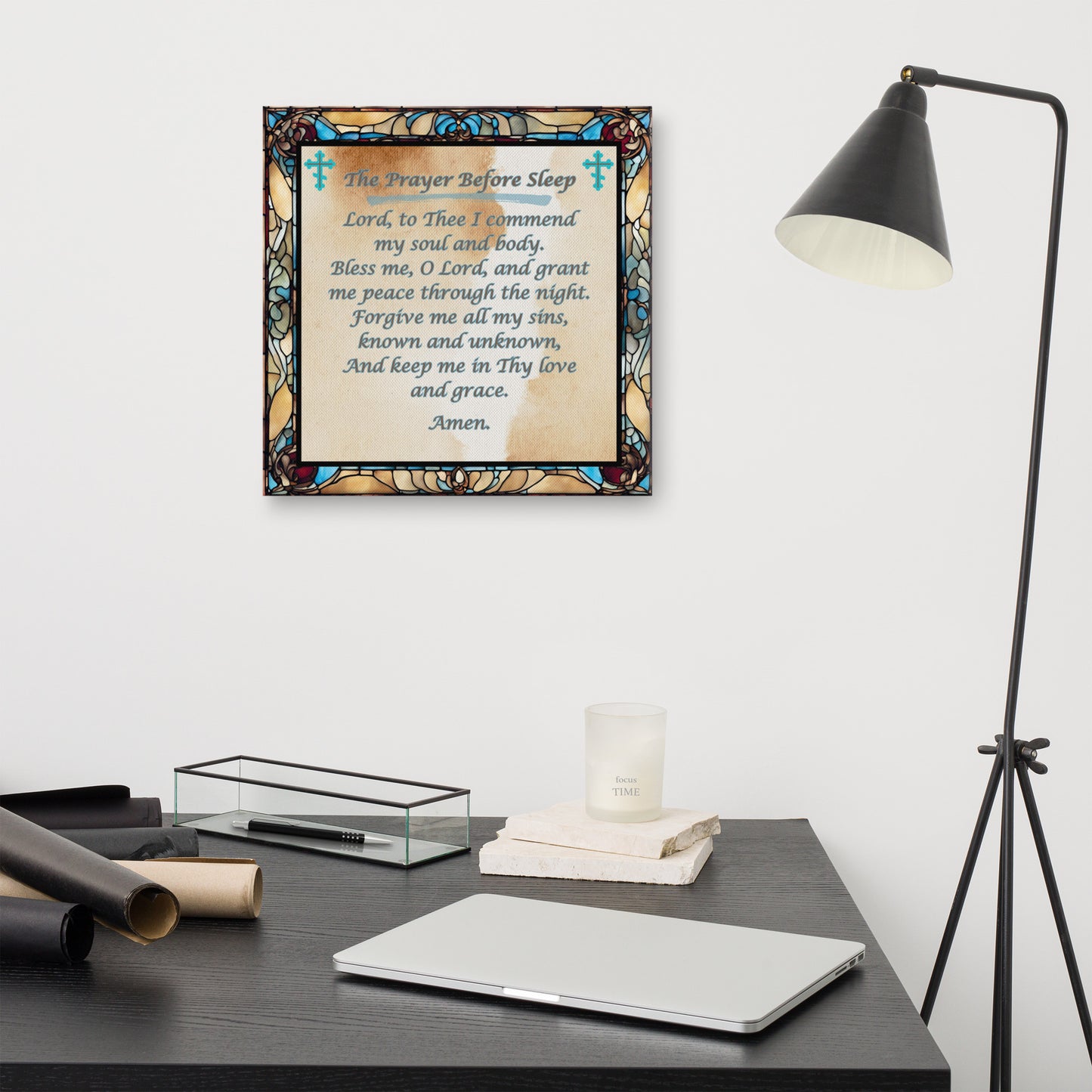 Orthodox Christmas Canvas Wall Art – Prayer Before Sleep, Stained Glass Design