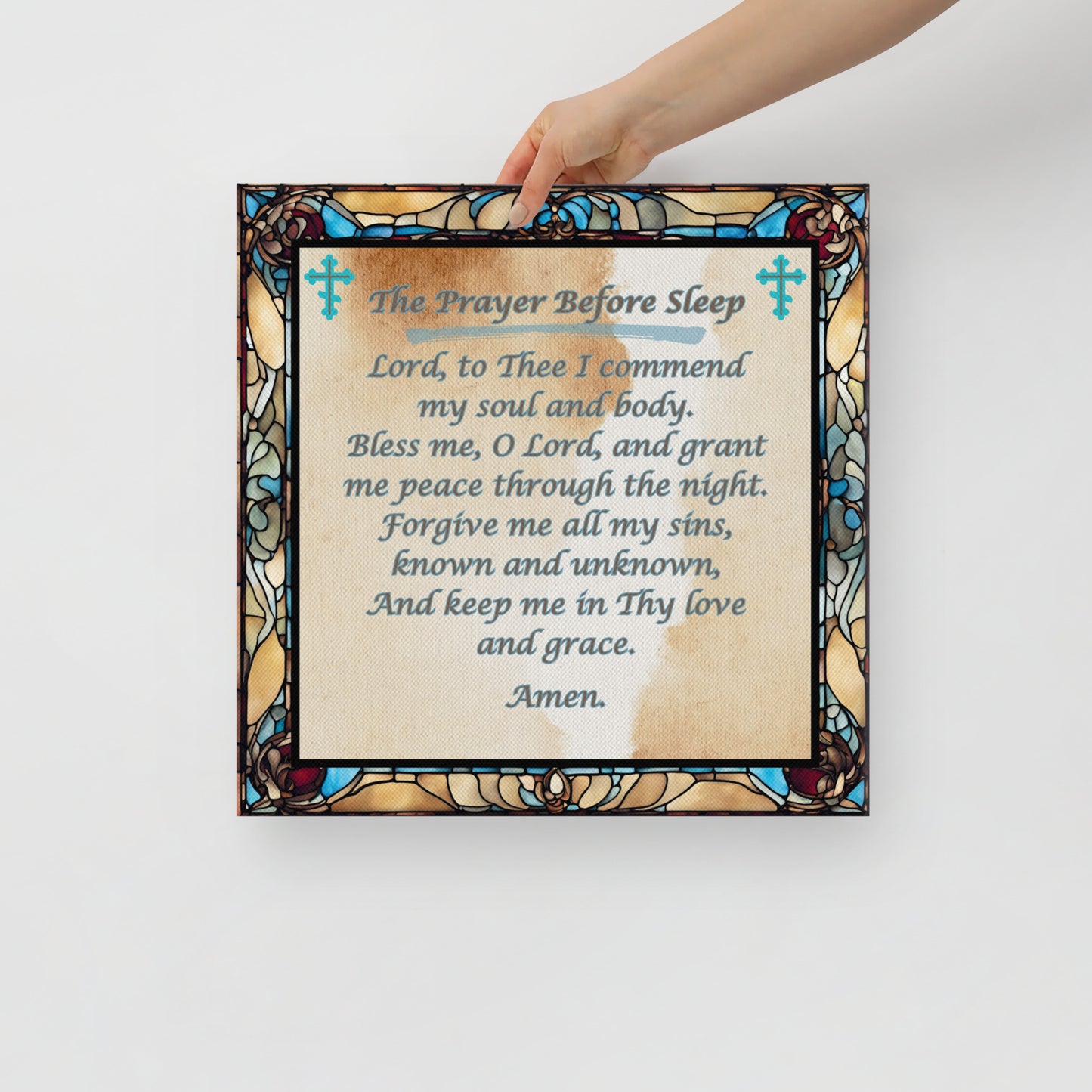 Orthodox Christmas Canvas Wall Art – Prayer Before Sleep, Stained Glass Design