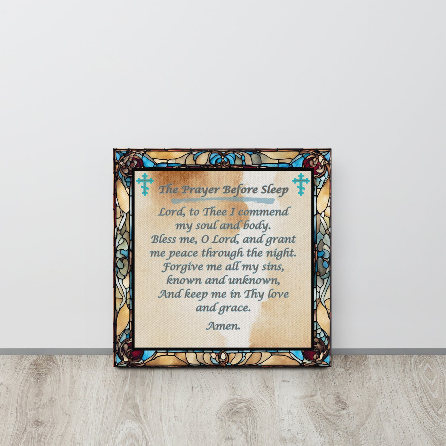 Orthodox Christmas Canvas Wall Art – Prayer Before Sleep, Stained Glass Design