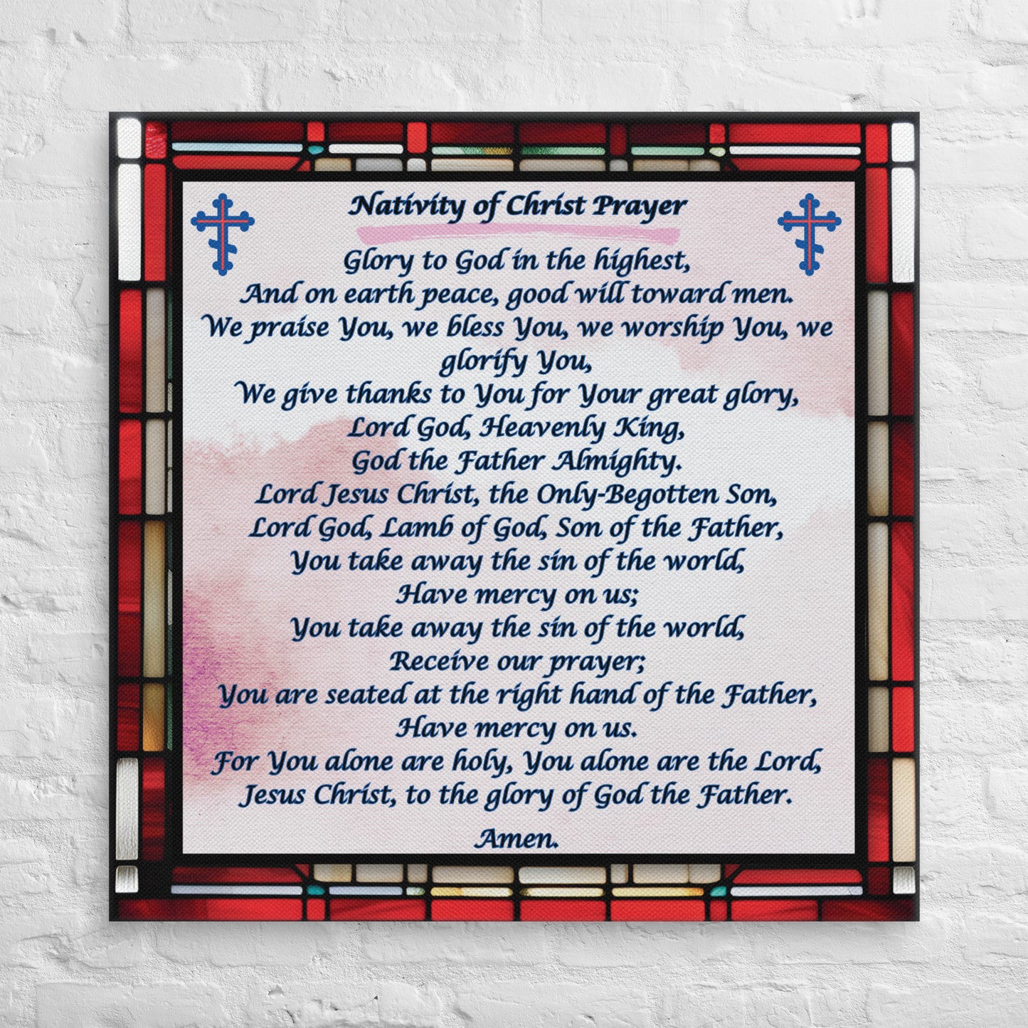 Orthodox Christmas Canvas Wall Art – Nativity of Christ Prayer, Stained Glass Design