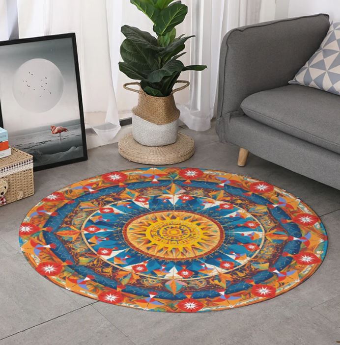 Makar Sankranti Celebration Rangoli pattern foldable floor mat - Sun & Kites Mandala
