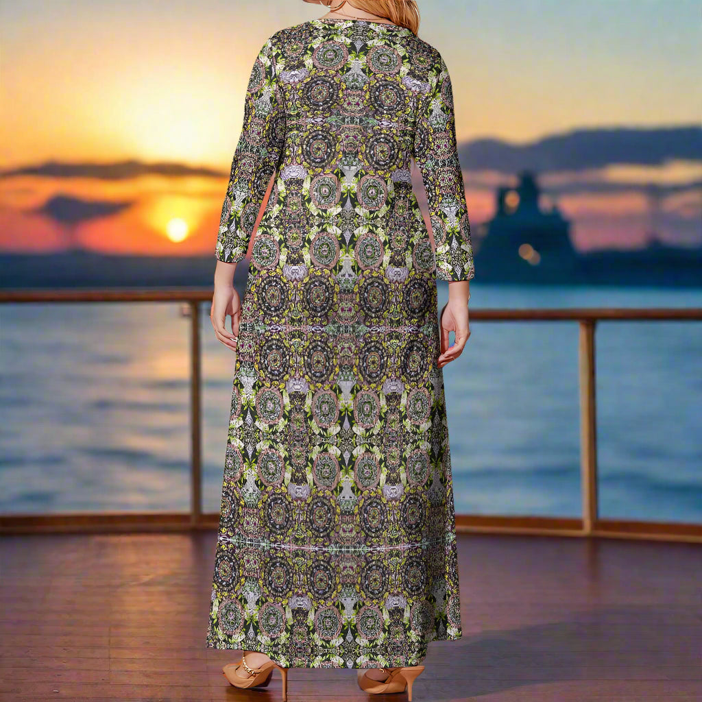 PGP Holiday Melissa Plus Size Boho Chic Loose Crew Neck Long Sleeve Dress