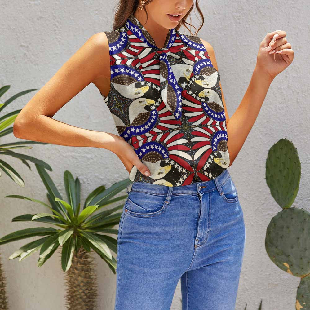 Margeaux 1776 Women’s Tie Neck Blouse – Luxe Patriotic Elegance PGP Holiday