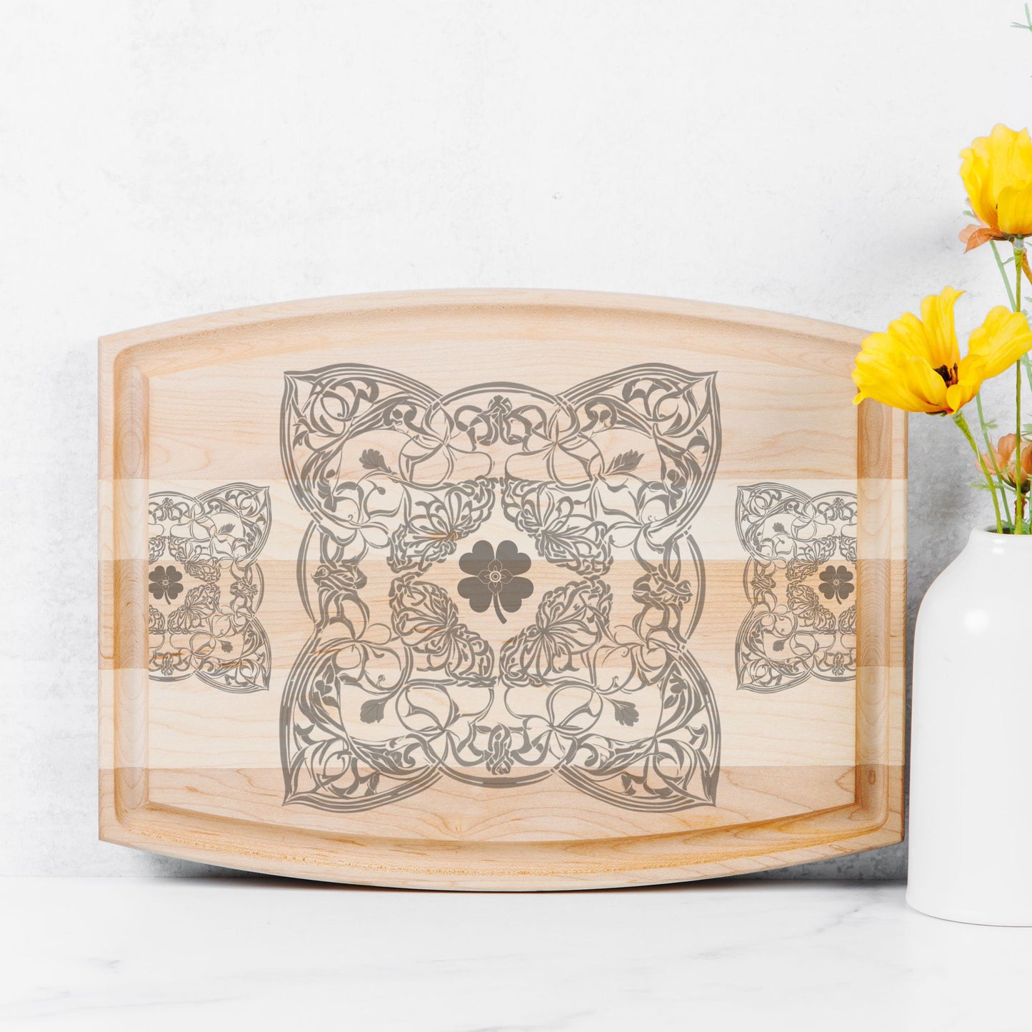 Good Luck Arched Wood Cutting Board with Groove - 12" x 9"