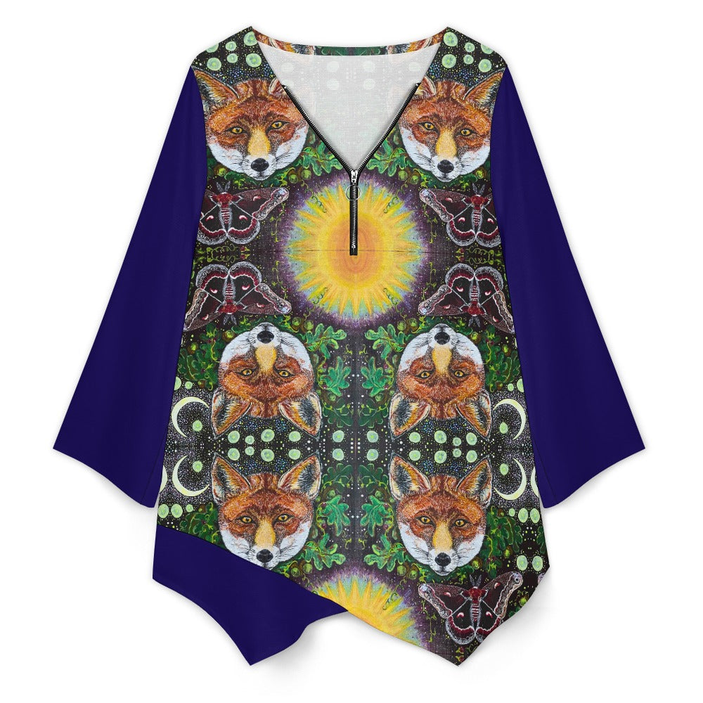 Margeaux Foxfire Lotus Hem V-Neck Top