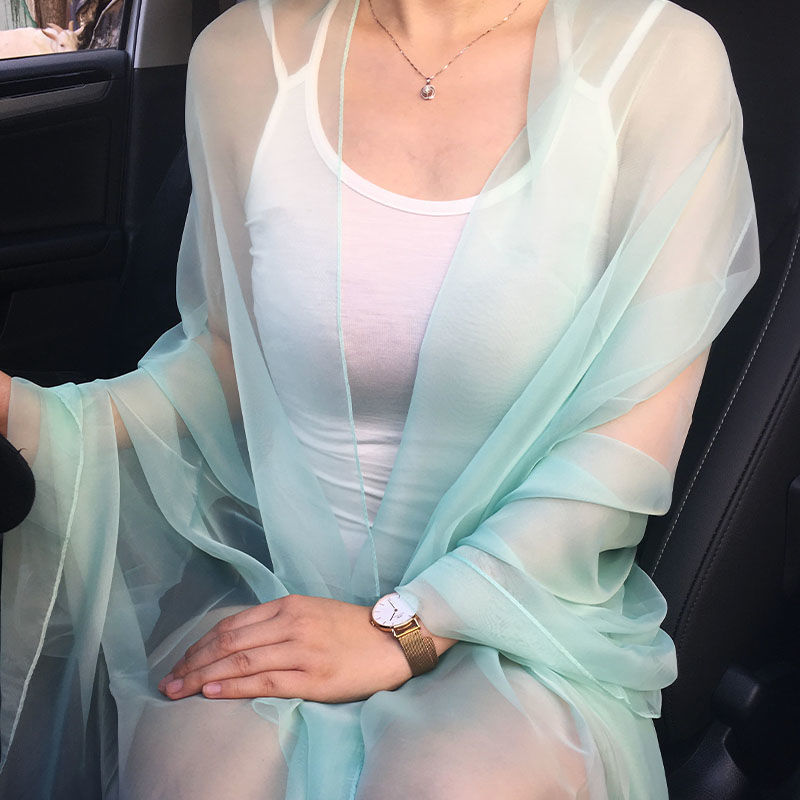 Mermaidcore Chiffon Sunscreen Shawl Wrap – Lightweight Jacquard Scarf in 18 Dreamy Colors
