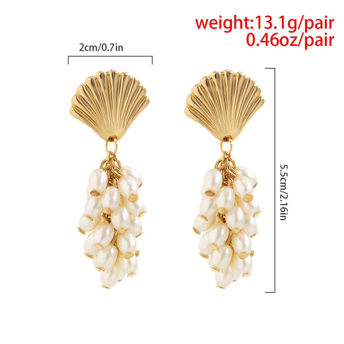 Water Drop Pearl Tassel Earrings – Long Scallop Design, Gold Alloy | Mermaidcore Elegance