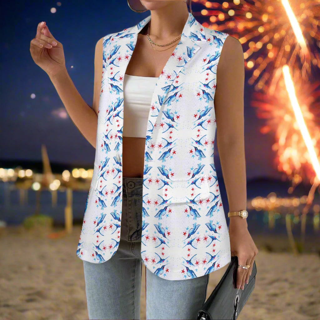 PGP Holiday | Rochelle Festive Flight Women’s Sleeveless Blazer – Polished Power with a Casual Vibe