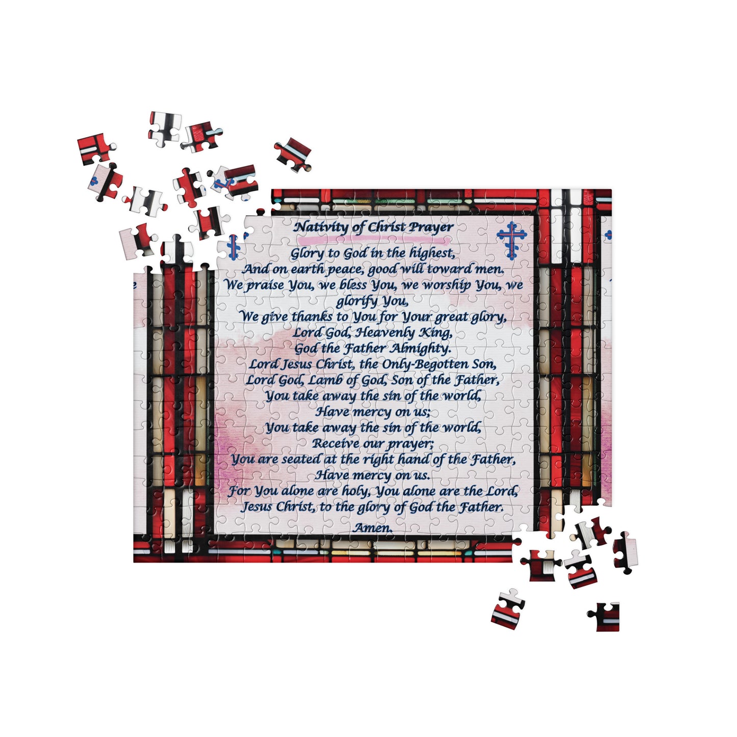 Orthodox Christmas Jigsaw Puzzle – Nativity of Christ Prayer, Stained Glass Design
