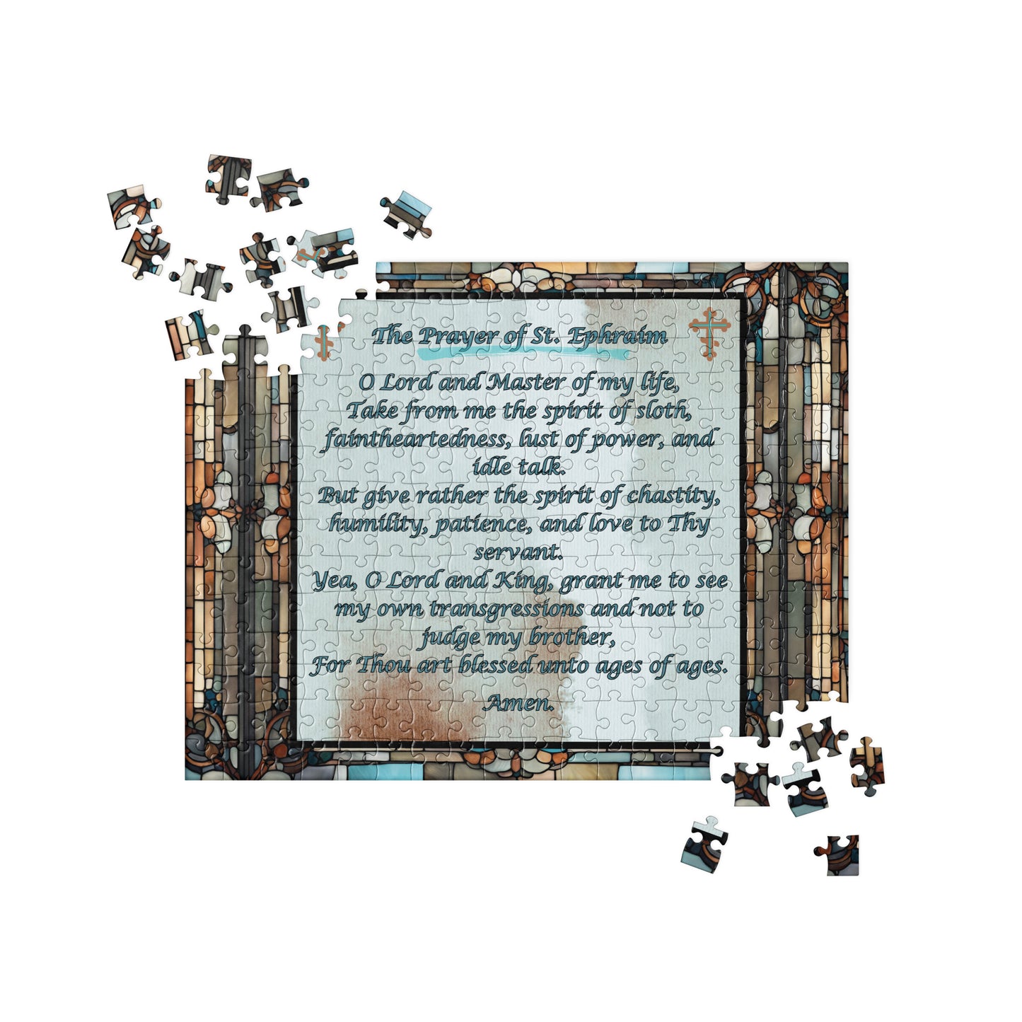 Orthodox Christmas Jigsaw Puzzle – Prayer of Saint Ephraim, Stained Glass Design