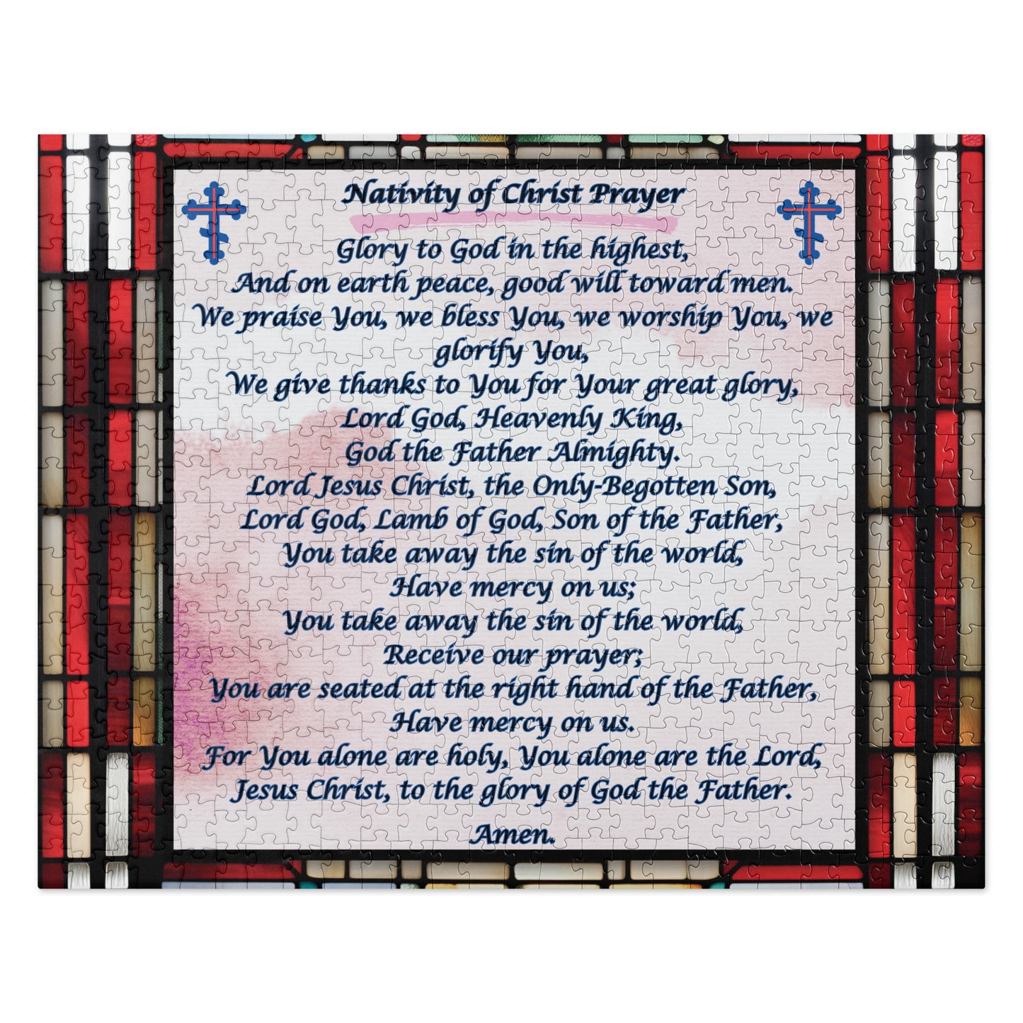 Orthodox Christmas Jigsaw Puzzle – Nativity of Christ Prayer, Stained Glass Design
