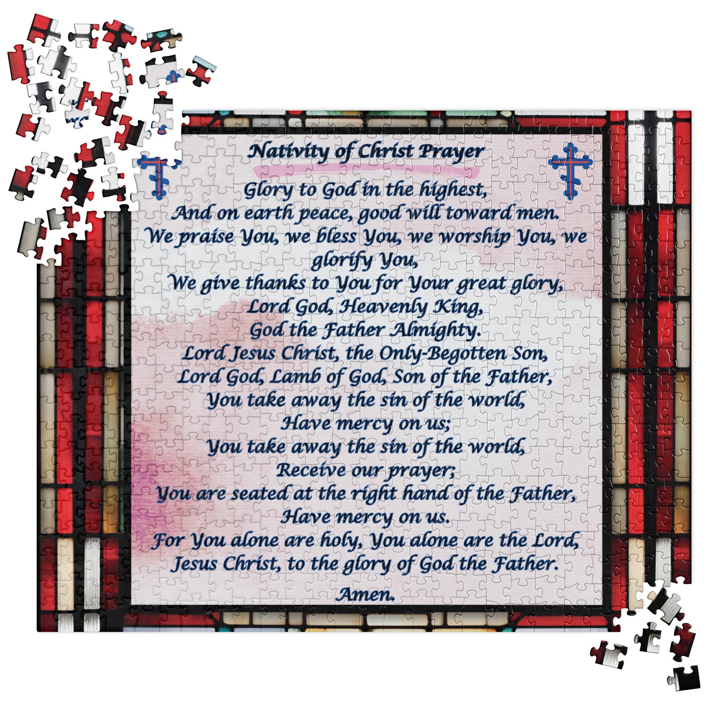 Orthodox Christmas Jigsaw Puzzle – Nativity of Christ Prayer, Stained Glass Design