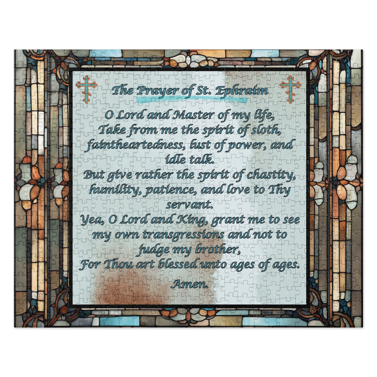 Orthodox Christmas Jigsaw Puzzle – Prayer of Saint Ephraim, Stained Glass Design