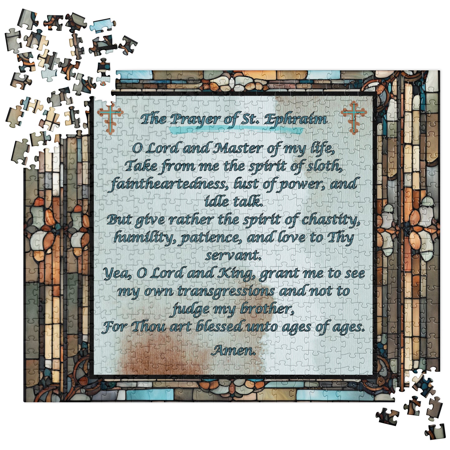 Orthodox Christmas Jigsaw Puzzle – Prayer of Saint Ephraim, Stained Glass Design