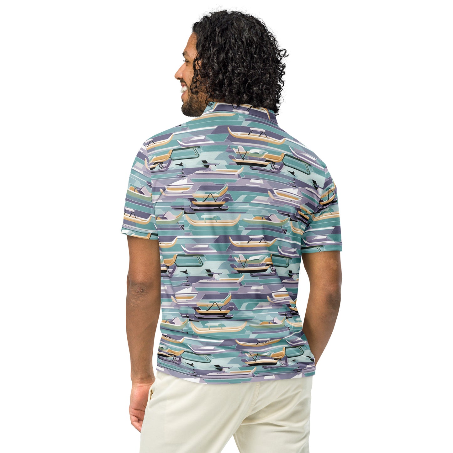PGP Holiday Sled Scape Men’s Slim Fit Polo - Mid-Century Modern Inspired Print | Stylish & Comfortable