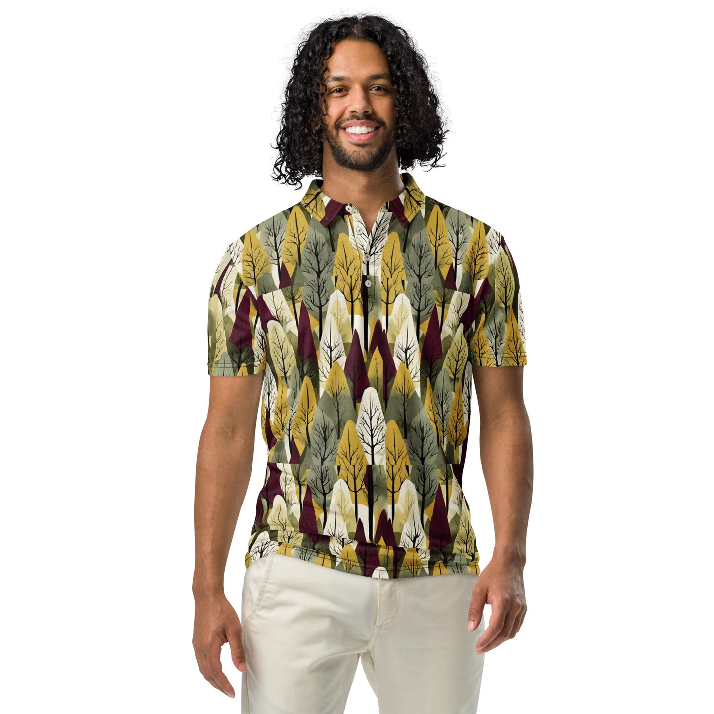 PGP Holiday First Snow Men’s Slim Fit Polo - Mid-Century Modern Inspired Print | Stylish & Comfortable