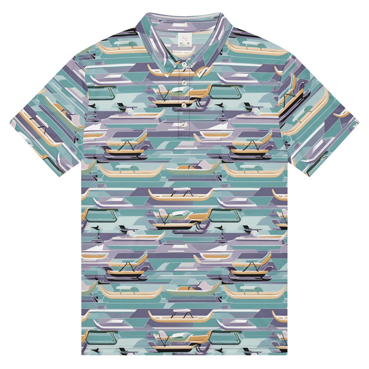 PGP Holiday Sled Scape Men’s Slim Fit Polo - Mid-Century Modern Inspired Print | Stylish & Comfortable