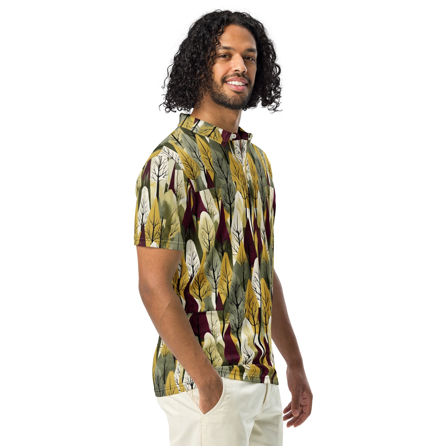 PGP Holiday First Snow Men’s Slim Fit Polo - Mid-Century Modern Inspired Print | Stylish & Comfortable