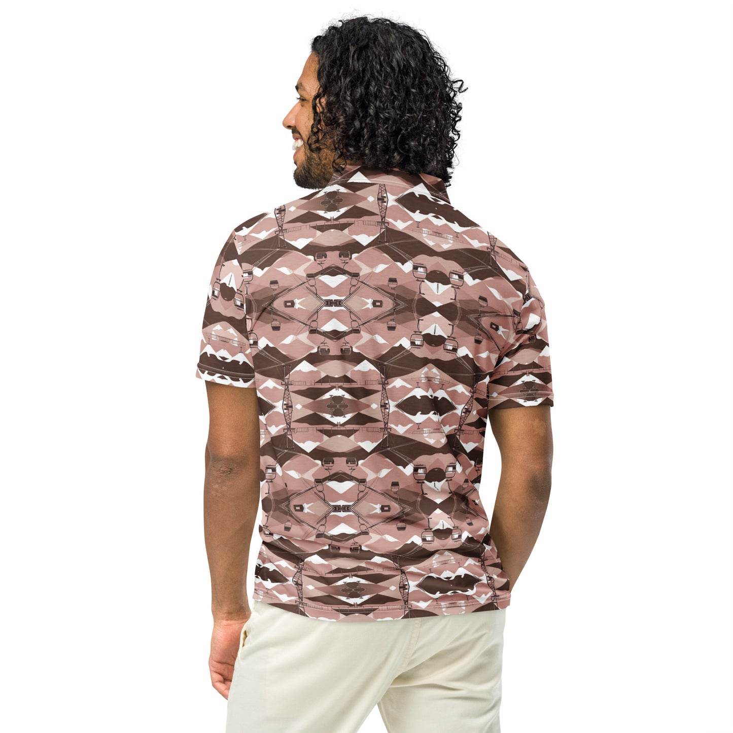 PGP Holiday Ski Lift Men’s Slim Fit Polo - Mid-Century Modern Inspired Ski Lift Print | Stylish & Comfortable