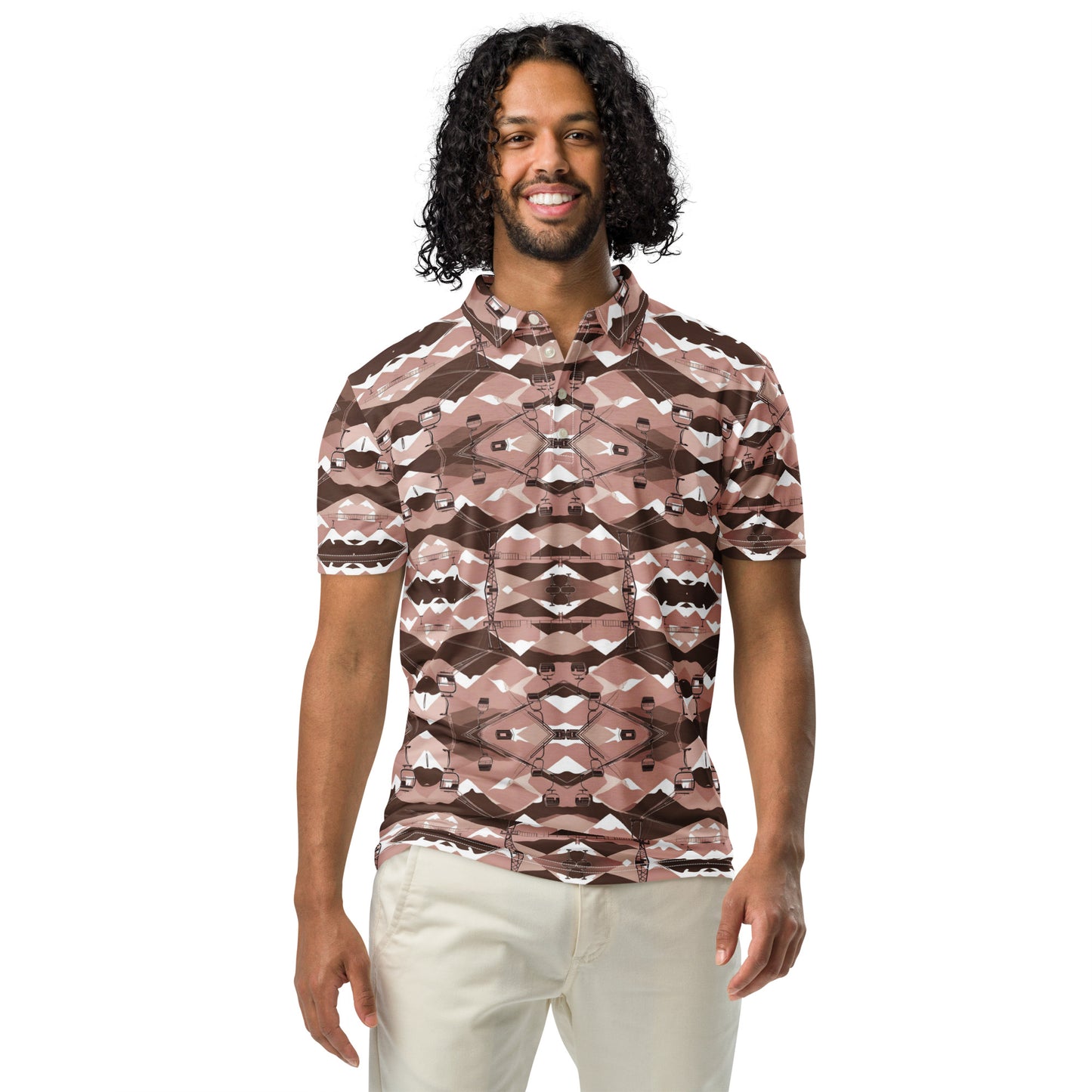 PGP Holiday Ski Lift Men’s Slim Fit Polo - Mid-Century Modern Inspired Ski Lift Print | Stylish & Comfortable