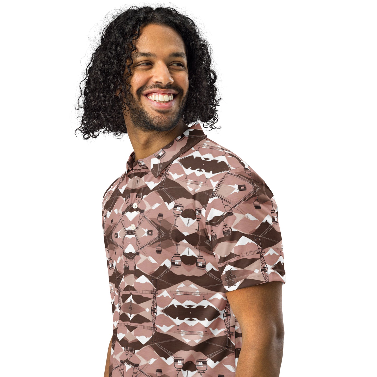PGP Holiday Ski Lift Men’s Slim Fit Polo - Mid-Century Modern Inspired Ski Lift Print | Stylish & Comfortable