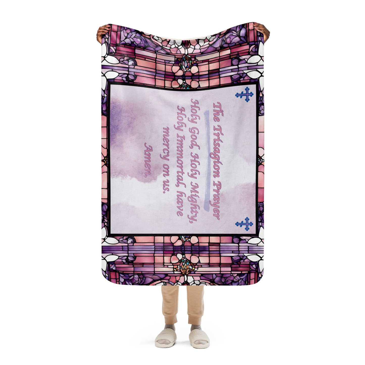 Orthodox Christmas Sherpa Blanket – The Trisagion Prayer, Stained Glass Design