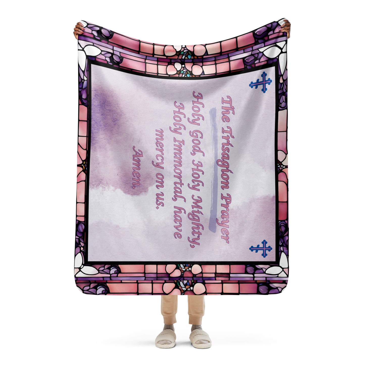 Orthodox Christmas Sherpa Blanket – The Trisagion Prayer, Stained Glass Design