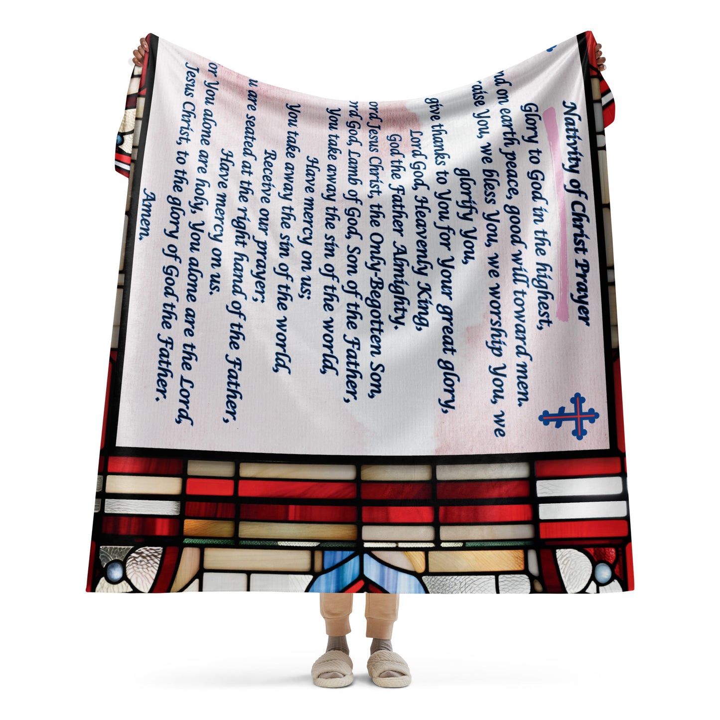 Orthodox Christmas Sherpa Blanket – Nativity of Christ Prayer, Stained Glass Design